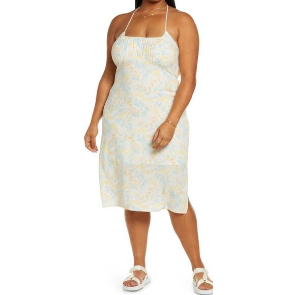 NWT BP. Halter Midi Dress Plus Size TEAL IVORY ZEL FLORAL‎ Flowy Lightweight - Picture 1 of 7